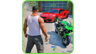 Gangster Miami Mafia Crime gameplay showing character with sports car and motorcycle in open world city environment on Android