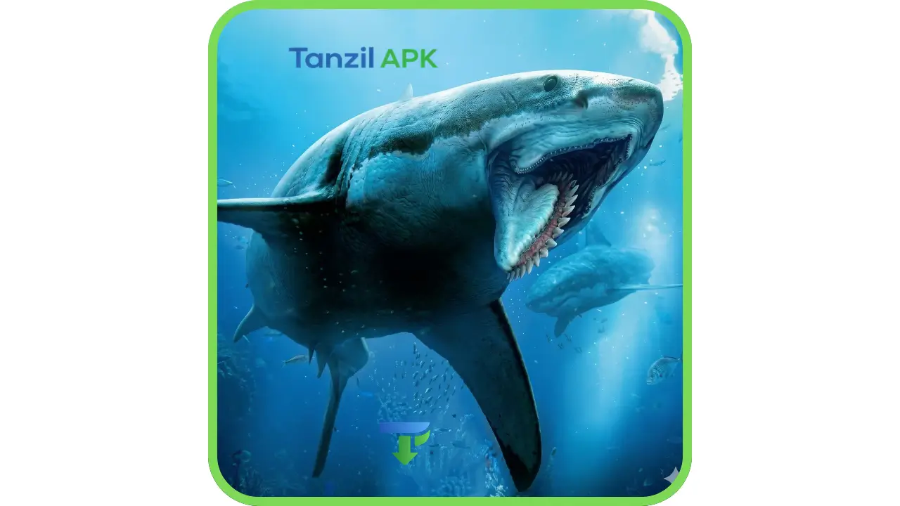 صورة فائقة الجودة بدقة 8K لقرش الهيليكوبريون (Helicoprion) من داخل لعبة Helicoprion Shark Dino Sim، تظهر التفاصيل الدقيقة للفك الحلزوني المنقرض والرسوميات الواقعية ثلاثية الأبعاد في أعماق المحيط.