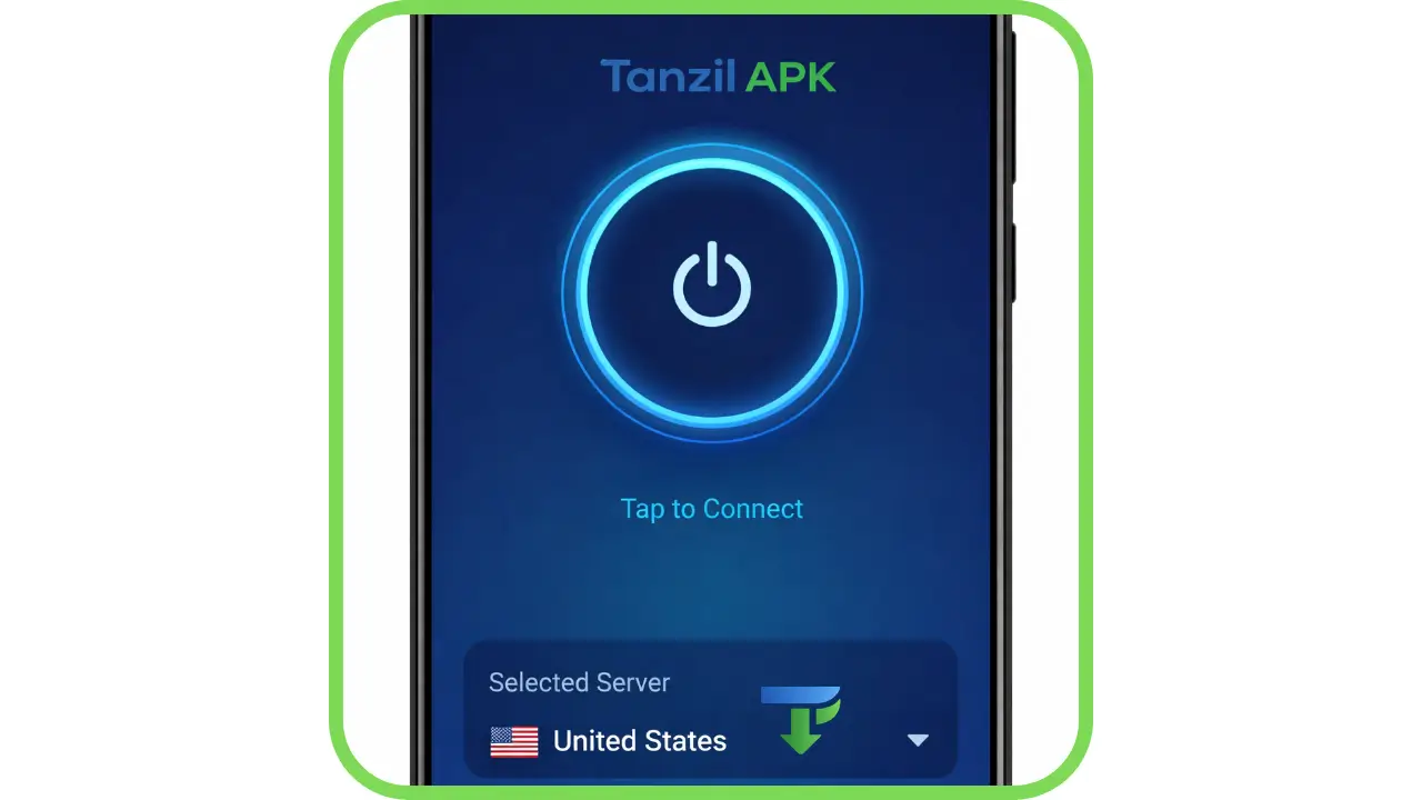 واجهة تطبيق HyperFast VPN على هاتف أندرويد مع زر الاتصال بالخادم